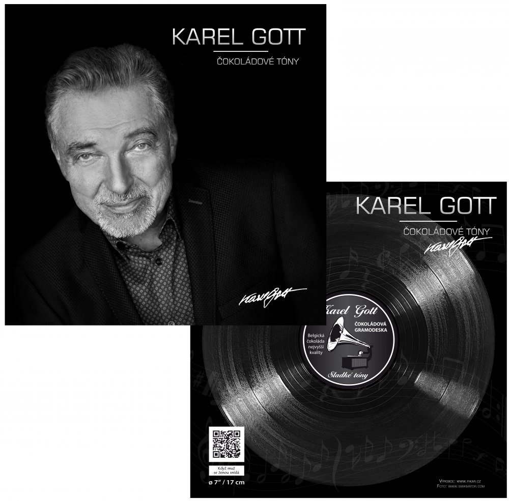 Čokoládová gramofonová deska 80g - Karel Gott, portrét (černá)